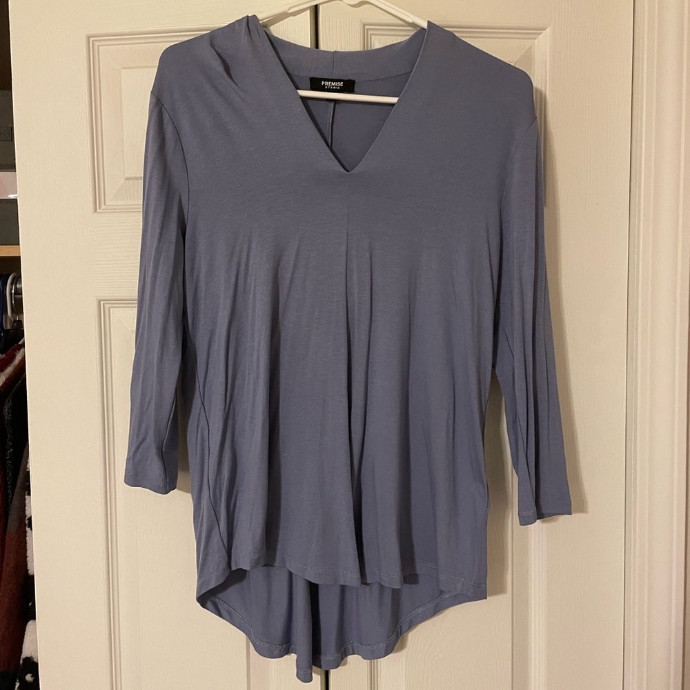 Denim Blue V-Neck Blouse